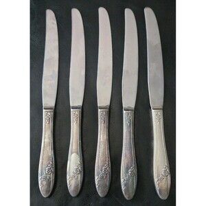 5 Vintage Oneida Community Tudor Queen Bess II Silver Plate 1946 Table Knives